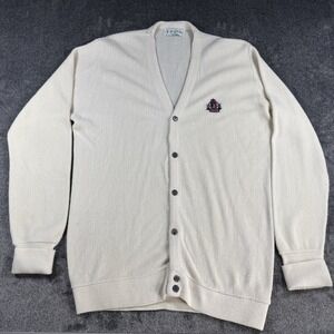Vintage IZOD Men's Cardigan Sweater‎ Size Medium Ivory Acrylic Grandpa Golf